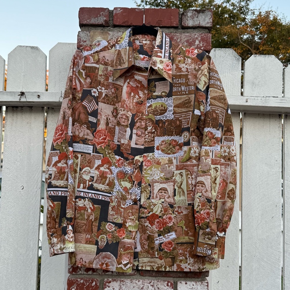 Vintage Collage Print button down top